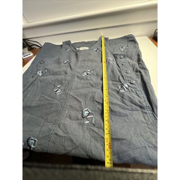 VTG Jane Ashley Y2K Sheath Dress Small Blue Floral Embroidered Linen Cotton - Picture 8 of 9